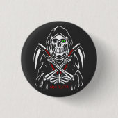 Grimmiger Sensenmann Scythe Death Skelettknochen H Button (Vorderseite)