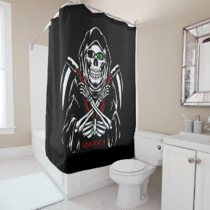 Grimmiger Sensenmann Scythe Death Skelettknochen H Duschvorhang