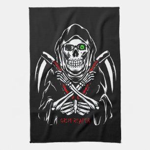 Grimmiger Sensenmann Scythe Death Skelettknochen H Geschirrtuch