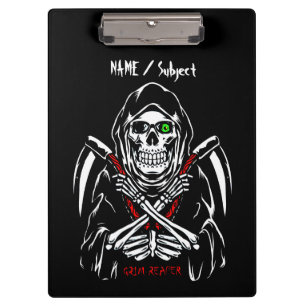 Grimmiger Sensenmann Scythe Death Skelettknochen H Klemmbrett