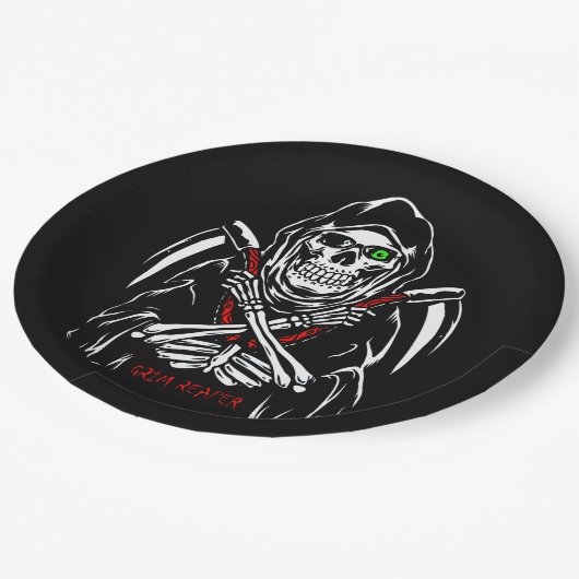 Grimmiger Sensenmann Scythe Death Skelettknochen H Pappteller (Schrägansicht)