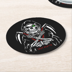Grimmiger Sensenmann Scythe Death Skelettknochen H Runder Pappuntersetzer