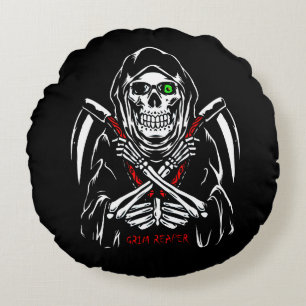 Grimmiger Sensenmann Scythe Death Skelettknochen H Rundes Kissen