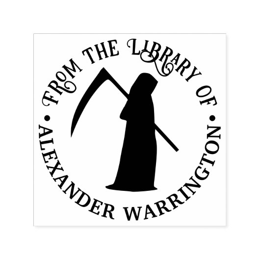 Grimmiger Sensenmann Silhouette Round Library Name Permastempel (Design)