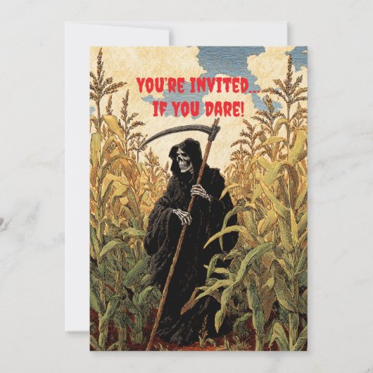 Grimmiger Sensenmann Spaziergang in Maisfeldern Sp Einladung (Vorderseite)