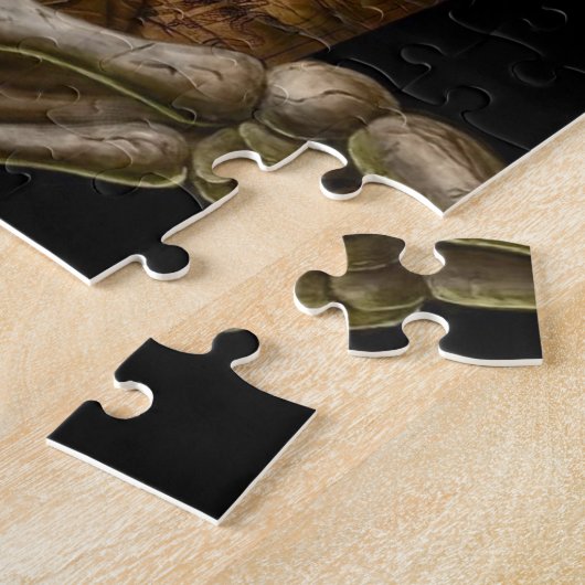 Grimmiger Sensenmann spielt Karten mit der Puzzle (Seite)