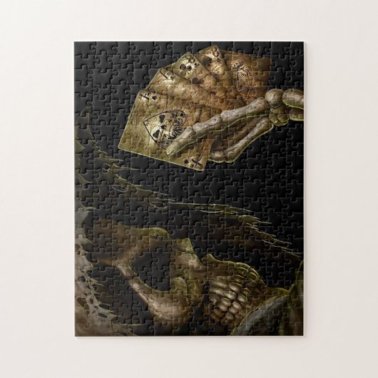 Grimmiger Sensenmann spielt Karten mit der Puzzle (Vertikal)