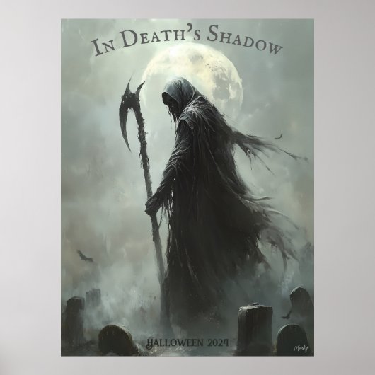 Grimmiges Halloween-Sensenmann mit Vollmond-Design Poster (Vorne)