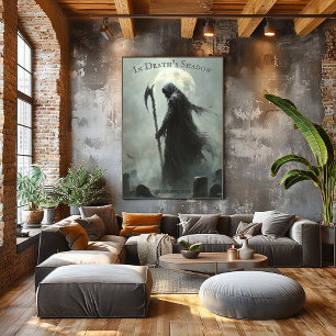 Grimmiges Halloween-Sensenmann mit Vollmond-Design Poster