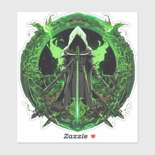 grimmiges Sensenmann-Emblem in grün6 Aufkleber (Blatt)