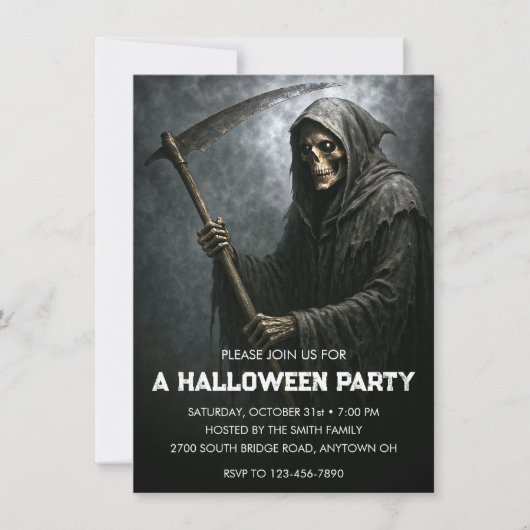 Grimmiges Sensenmann Halloween-Party Einladung (Vorderseite)