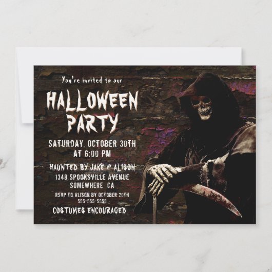 Grimmiges Sensenmann Halloween-Party Einladung (Vorderseite)