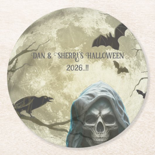 Grimmiges Sensenmann Halloween-Party Runder Pappuntersetzer (Vorderseite)