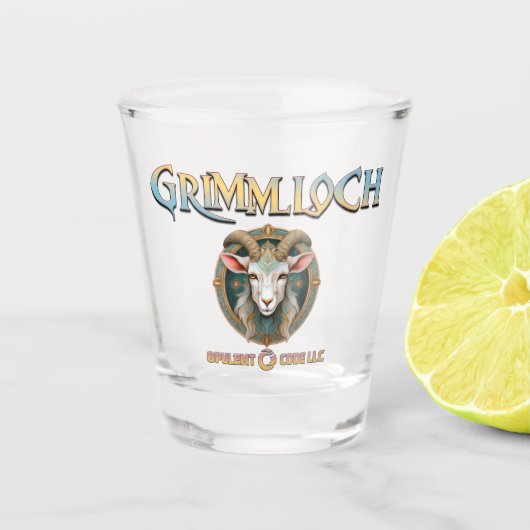 Grimmloch-Ziegen-Emblem Fantasy-RPG Schnapsglas (Vorderseite)