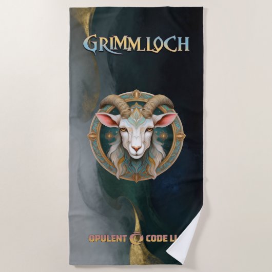 Grimmloch-Ziegen-Emblem Fantasy-RPG Strandtuch (Vorderseite)