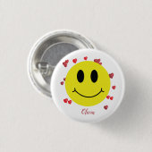 Grin Face mit Red Hearts Personalisiert Button (Vorne & Hinten)