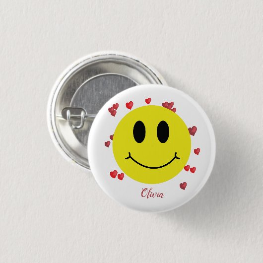 Grin Face mit Red Hearts Personalisiert Button (Vorne & Hinten)