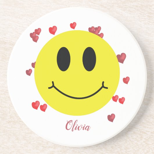 Grin Face mit Red Hearts Personalisiert Getränkeuntersetzer (Vorne)