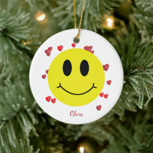 Grin Face mit Red Hearts Personalisiert Keramik Ornament