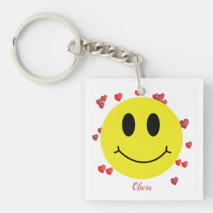 Grin Face mit Red Hearts Personalisiert Schlüsselanhänger