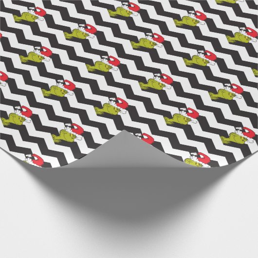 Grinch | Black & White Holiday Chevron Pattern Geschenkpapier (Ecke)