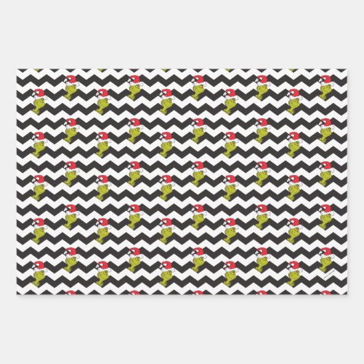 Grinch | Black & White Holiday Chevron Pattern Geschenkpapier Set (Vorderseite 3)