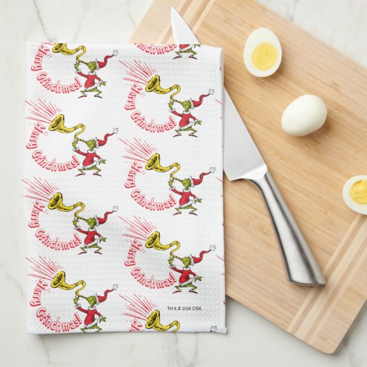 Grinch Blowing the Merry Grinchmas Horn Geschirrtuch (Viertel Falte)