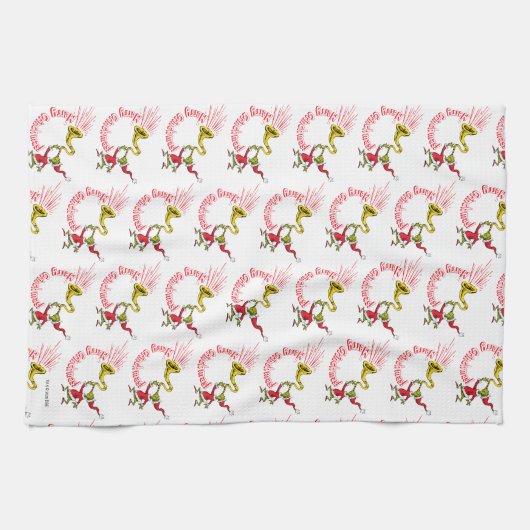 Grinch Blowing the Merry Grinchmas Horn Geschirrtuch (Horizontal)