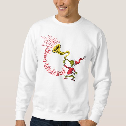 Grinch Blowing the Merry Grinchmas Horn Sweatshirt (Vorderseite)