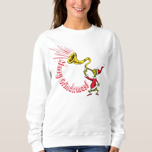 Grinch Blowing the Merry Grinchmas Horn Sweatshirt (Vorderseite)