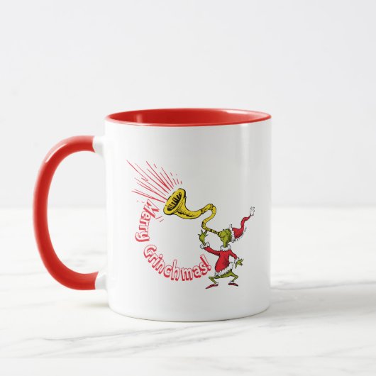 Grinch Blowing the Merry Grinchmas Horn Tasse (Links)