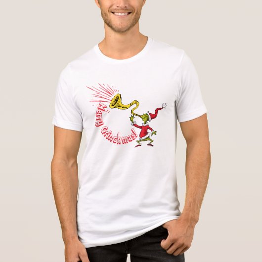 Grinch Blowing the Merry Grinchmas Horn Tri-Blend Shirt (Vorderseite)