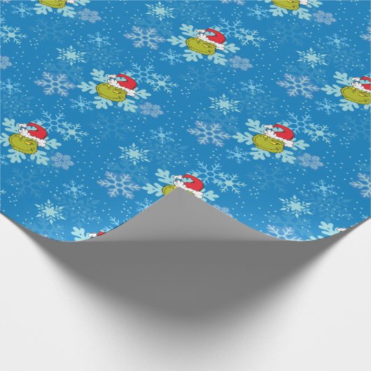 Grinch Blue Snowflake Muster Geschenkpapier (Ecke)