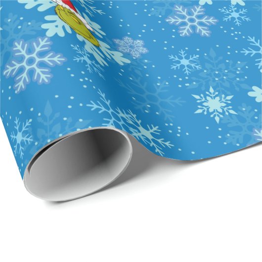 Grinch Blue Snowflake Muster Geschenkpapier (Rolleneckpunkt)