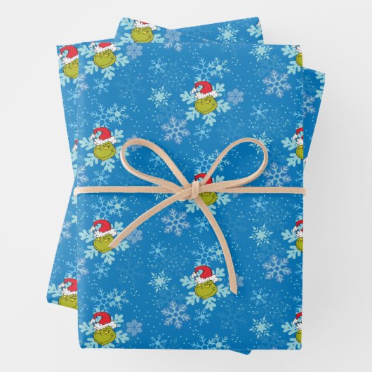 Grinch Blue Snowflake Muster Geschenkpapier Set (Beispiel)