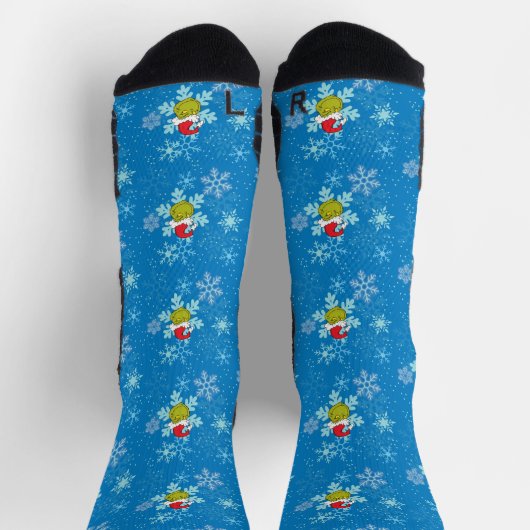 Grinch Blue Snowflake Muster Socken (Oben)