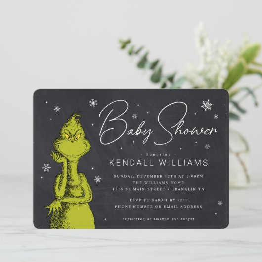 Grinch Chalkboard Babydusche (Stehend Vorderseite)