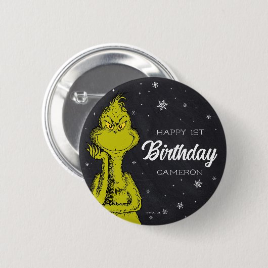 Grinch Chalkboard Geburtstag Button (Vorne & Hinten)