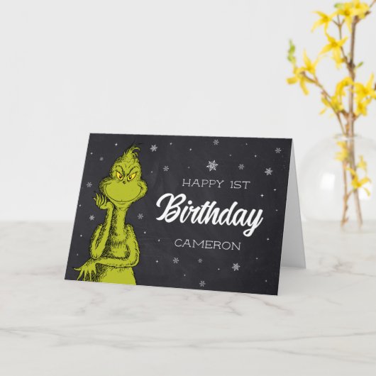 Grinch Chalkboard Geburtstag Karte (Gelbe Blume)