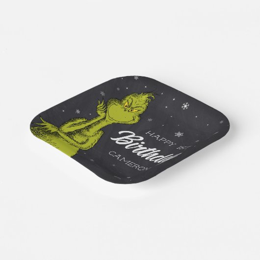 Grinch Chalkboard Geburtstag Pappteller (Gewinkelt)