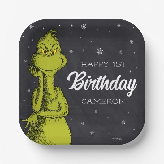 Grinch Chalkboard Geburtstag Pappteller (Vorderseite)