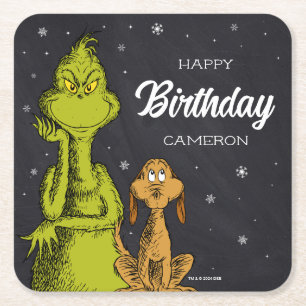 Grinch Chalkboard Geburtstag Rechteckiger Pappuntersetzer