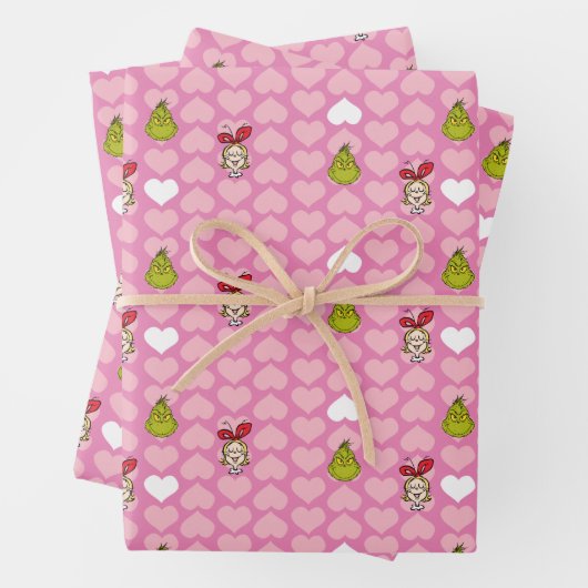 Grinch & Cindy-Lou Pink Heart Pattern Geschenkpapier Set (Beispiel)