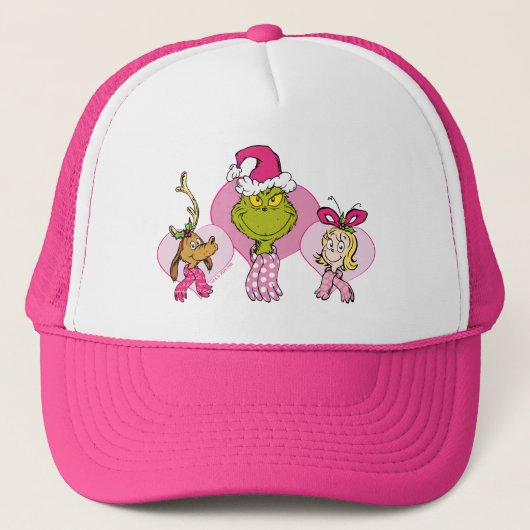 Grinch Crew in Pink Valentine's Portrait Truckerkappe (Vorderseite)