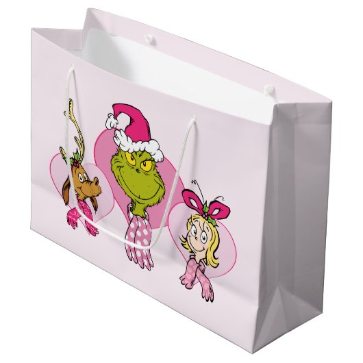 Grinch-Crew in rosa-valentinsbildnis Große Geschenktüte (Vorderseite Schrägansicht)