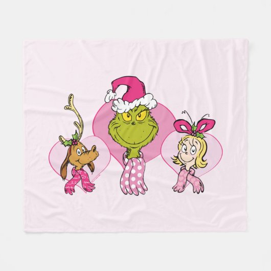 Grinch-Crew in rosa Valentinsporträt Fleecedecke (Vorderseite (Horizontal))