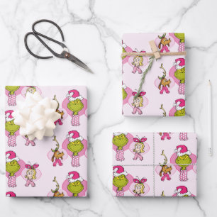 Grinch-Crew in rosa Valentinsporträt Geschenkpapier Set