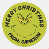 Grinch Face | Frohe Weihnachten Runder Aufkleber (Vorderseite)