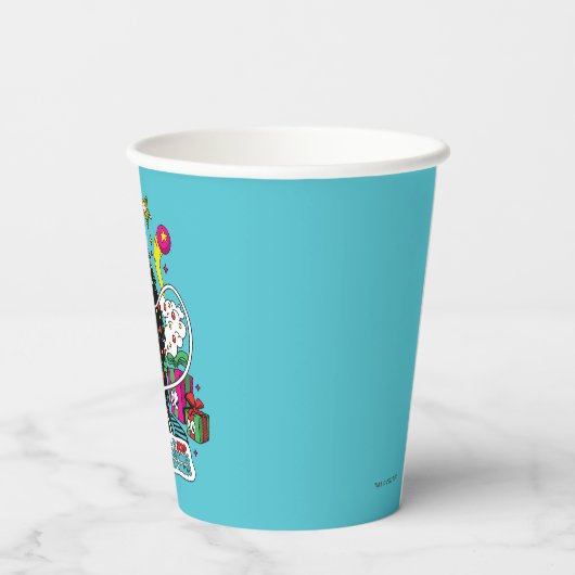 Grinch farbenfrohe Weihnachtsgrafik Pappbecher (Rückseite)