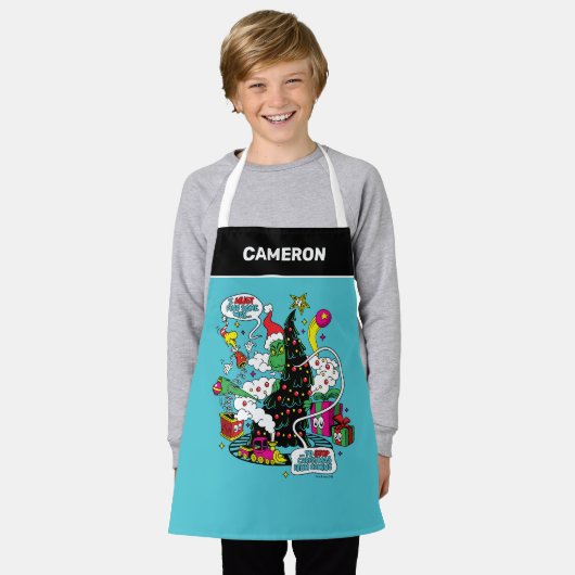 Grinch farbenfrohe Weihnachtsgrafik Schürze (Getragen)